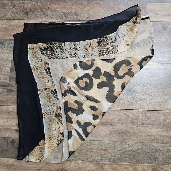New Animal Print Color Block Black and Tan Scarf One Size 48x48 Leopard Snake - Picture 13 of 15